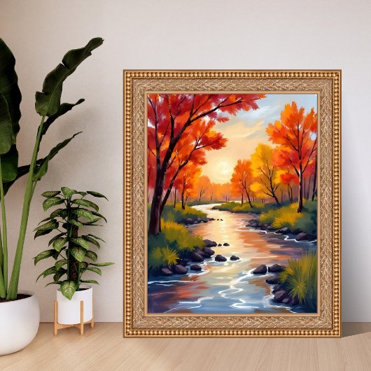 Autumn River | Fall Foliage Nature Watercolor ポスター
