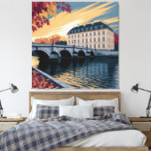 Autumn Riverside European City Illustration Art キャンバスプリント (インサイチュ (寝室))
