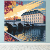 Autumn Riverside European City Illustration Art キャンバスプリント (インサイチュ (ウッドフロア))