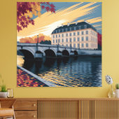 Autumn Riverside European City Illustration Art キャンバスプリント (インサイチュ (リビング))