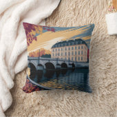 Autumn Riverside European City Illustration Art クッション (ブランケット)