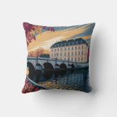 Autumn Riverside European City Illustration Art クッション (裏面)