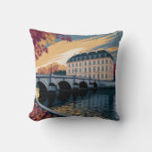 Autumn Riverside European City Illustration Art クッション (正面)