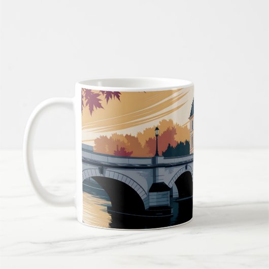 Autumn Riverside European City Illustration Art コーヒーマグカップ (左)