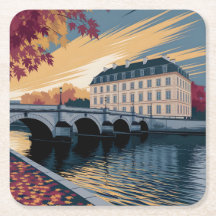 Autumn Riverside European City Illustration Art