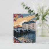 Autumn Riverside European City Illustration Art ポストカード (スタンド正面)