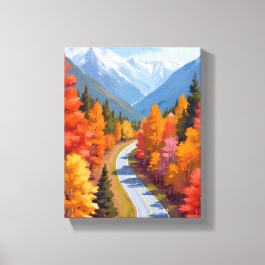 Autumn Road | Fall Foliage Watercolor Nature キャンバスプリント (正面)