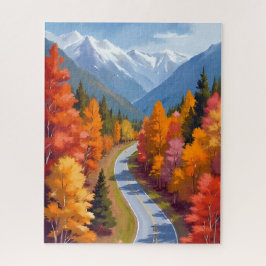 Autumn Road | Fall Foliage Watercolor Nature ジグソーパズル