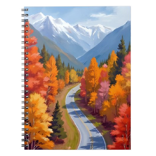 Autumn Road | Fall Foliage Watercolor Nature ノートブック (正面)