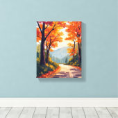 Autumn Road | Watercolor Fall Foliage Leaves キャンバスプリント (インサイチュ (ウッドフロア))