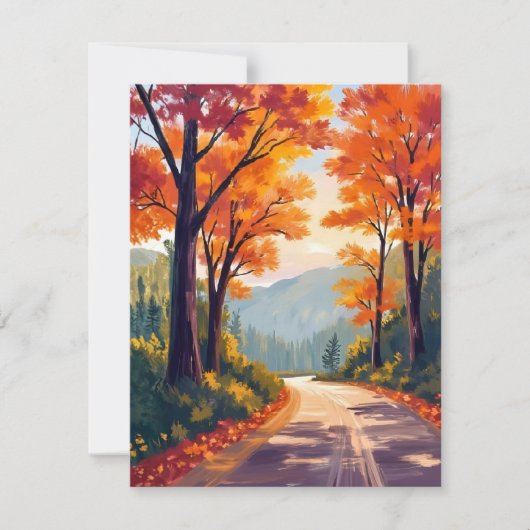 Autumn Road | Watercolor Fall Foliage Leaves Card (正面)