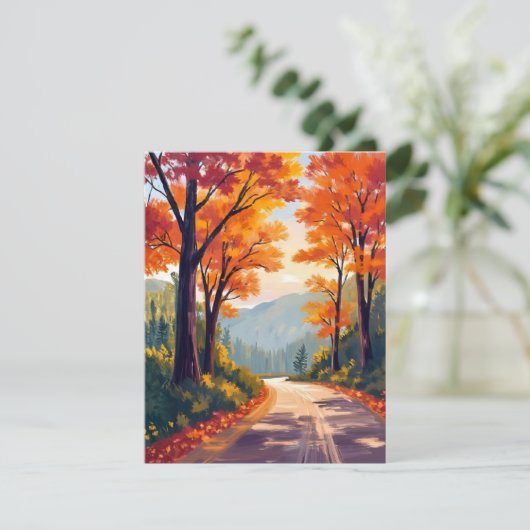 Autumn Road | Watercolor Fall Foliage Leaves Card (スタンド正面)