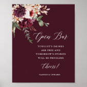 Autumn Romance Floral Wedding Open Bar Sign ポスター (正面)