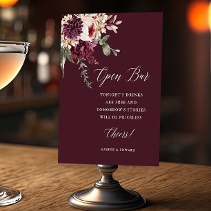 Autumn Romance Floral Wedding Open Bar Sign ポスター
