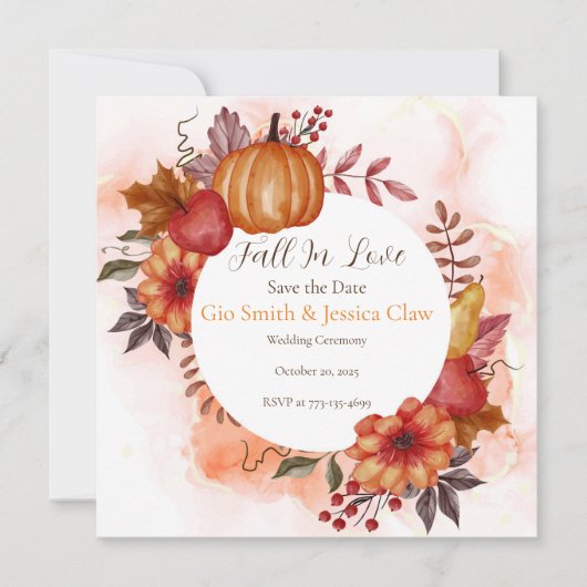Autumn Romance Pumpkin Wedding Engagement Cards セーブザデート (正面)