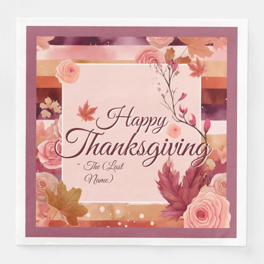 Autumn Rose Happy Thanksgiving Paper Napkin (正面)