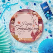 Autumn Rose Happy Thanksgiving Paper Napkin ペーパープレート (パーティー)
