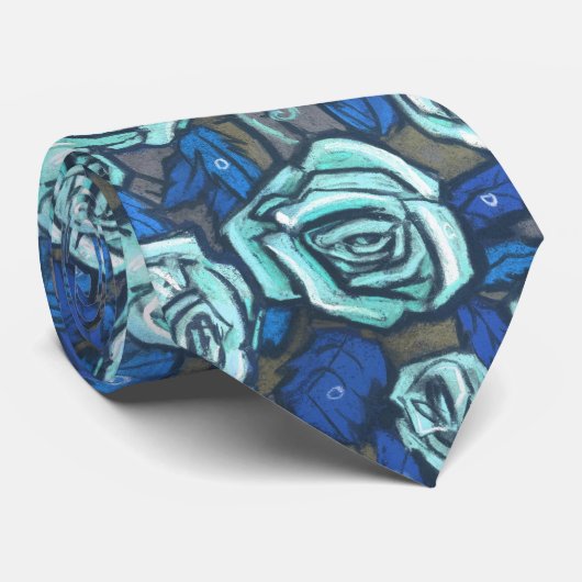 Autumn Roses Retro Floral Pattern Blue Grey Mint ネクタイ (ロール)