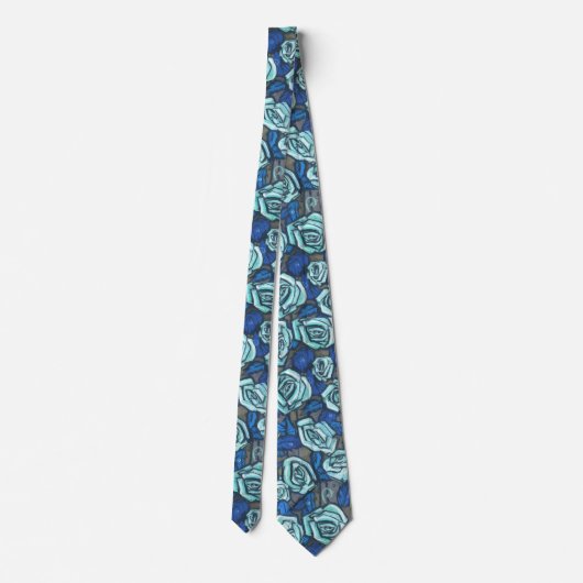 Autumn Roses Retro Floral Pattern Blue Grey Mint ネクタイ (裏面)
