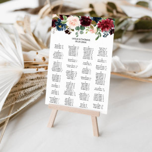Autumn Rustic Burgundy Alphabetical Seating Chart ポスター