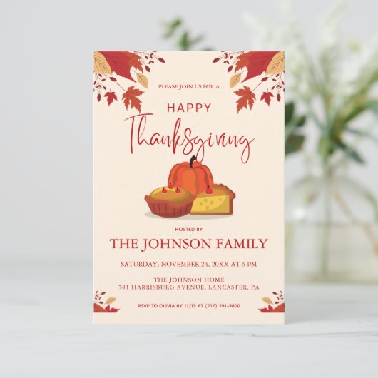 Autumn Rustic Floral Pumpkin Thanksgiving Dinner  招待状 (スタンド正面)