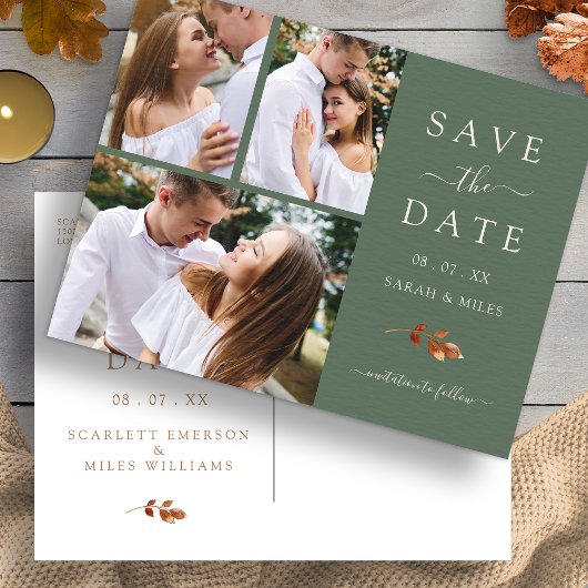 Autumn Sage Green Photo Save The Date 案内ポストカード