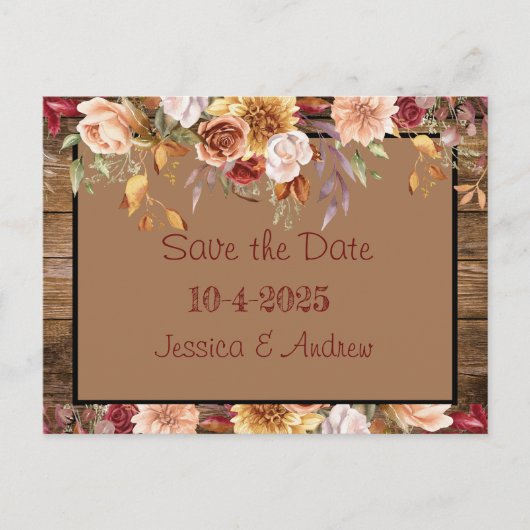 Autumn Save the Date Card - 素朴フローラ結婚 案内ポストカード (正面)