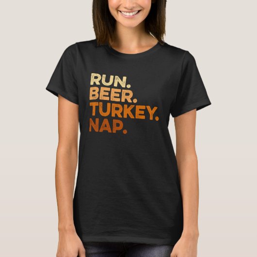 Autumn Sayings Thanksgiving Trot Run Beer Turkey Tシャツ (正面)