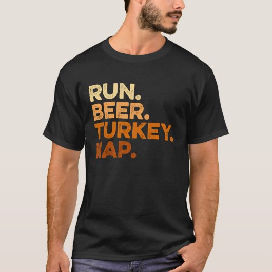 Autumn Sayings Thanksgiving Trot Run Beer Turkey Tシャツ (正面)
