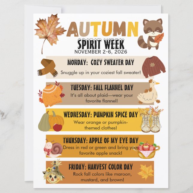 Autumn School Spirit Week Flyer  (正面)