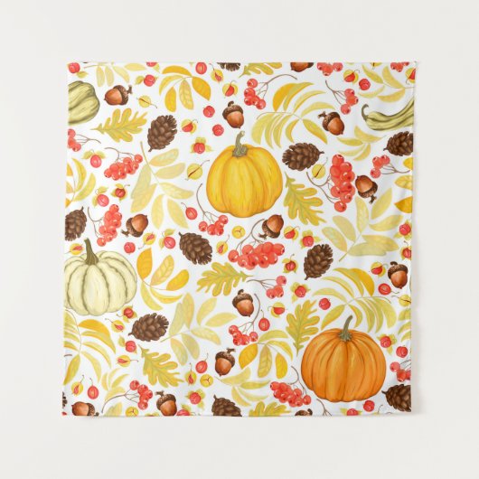 Autumn seamless background with pumpkins, acorns, タペストリー (正面)