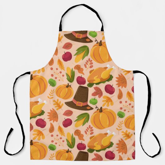 Autumn seamless pattern, cute fall cartoon texture エプロン (正面)