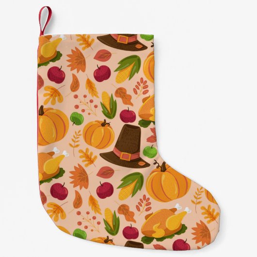 Autumn seamless pattern, cute fall cartoon texture スモールクリスマスストッキング (正面)