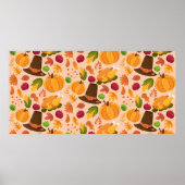 Autumn seamless pattern, cute fall cartoon texture ポスター (正面)