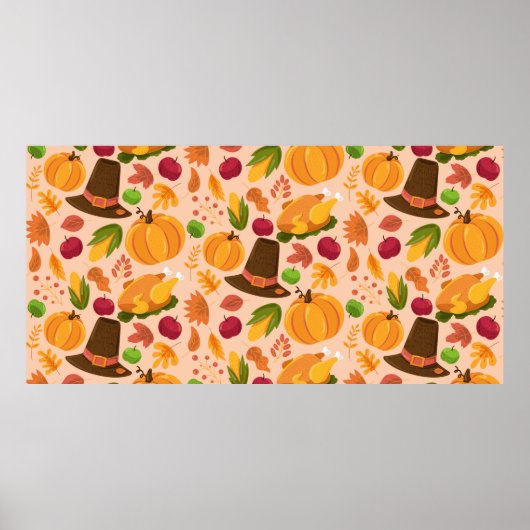 Autumn seamless pattern, cute fall cartoon texture ポスター (正面)