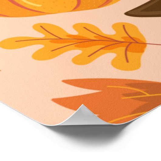 Autumn seamless pattern, cute fall cartoon texture ポスター (角)