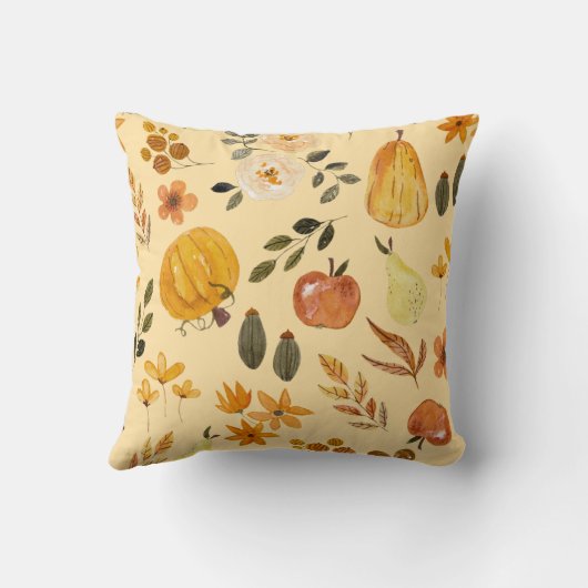 Autumn Seamless Pattern Pumpkin & Fall Leaves クッション (裏面)