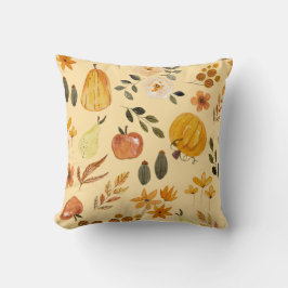 Autumn Seamless Pattern Pumpkin & Fall Leaves クッション