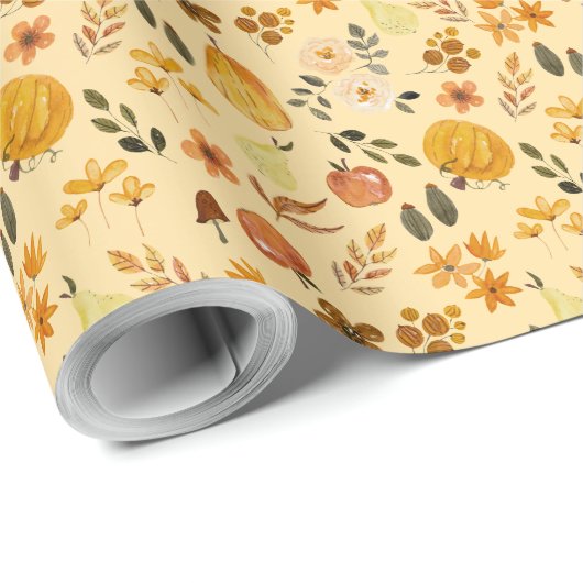 Autumn Seamless Pattern Pumpkin & Fall Leaves ラッピングペーパー (ロールコーナー)
