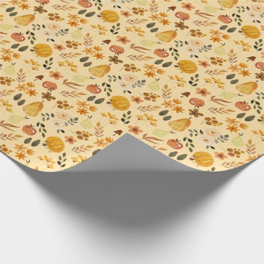 Autumn Seamless Pattern Pumpkin & Fall Leaves ラッピングペーパー (角)