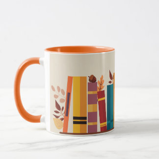 Autumn season cozy book stack Taza マグカップ