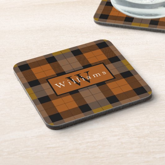 Autumn Seasonal Plaid Monogram コースター (左側)