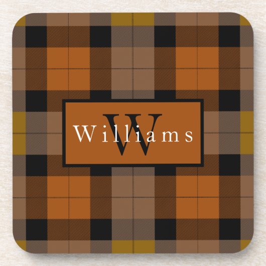 Autumn Seasonal Plaid Monogram コースター (正面)