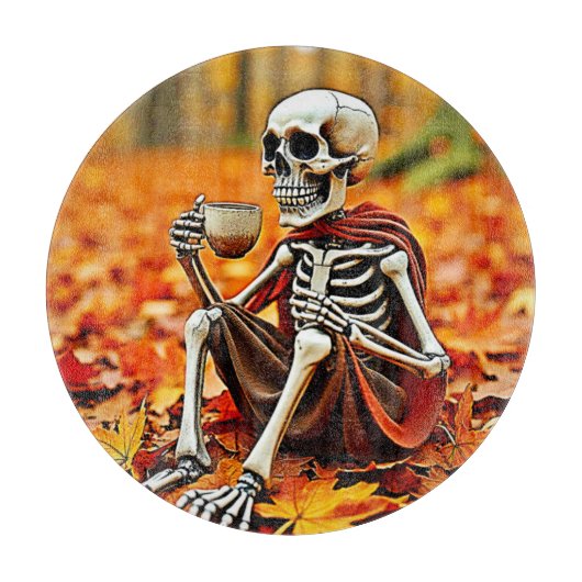 Autumn Skeleton Coffee Break Design カッティングボード (正面)