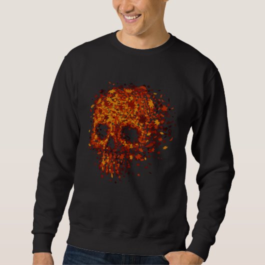 Autumn Skull Shape Fall Leaves Graphics Halloween スウェットシャツ (正面)
