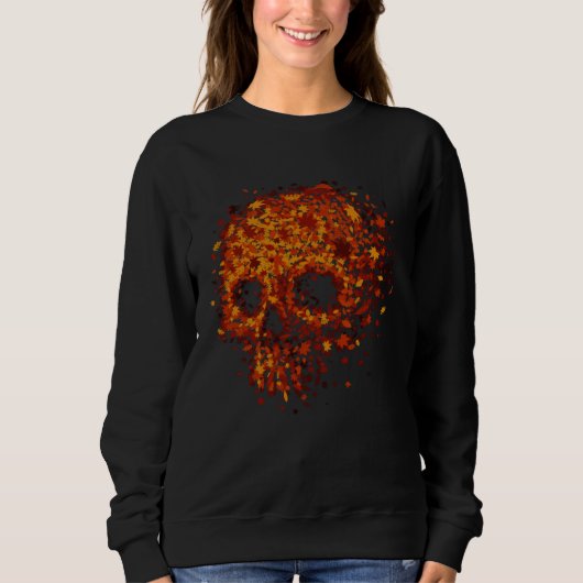Autumn Skull Shape Fall Leaves Graphics Halloween スウェットシャツ (正面)
