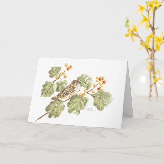 Autumn Sparrow Blank Note Card Greeting Card カード (黄色い花)