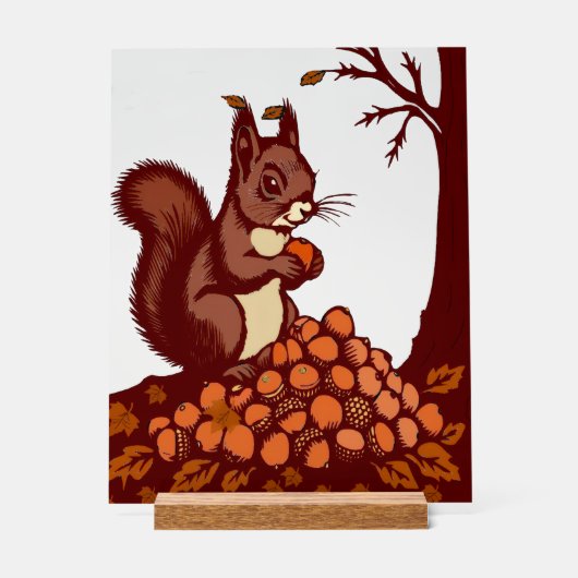 🐿️ Autumn Squirrel Acrylic Sign - Desk Decor 🍂 アクリルサイン (正面)