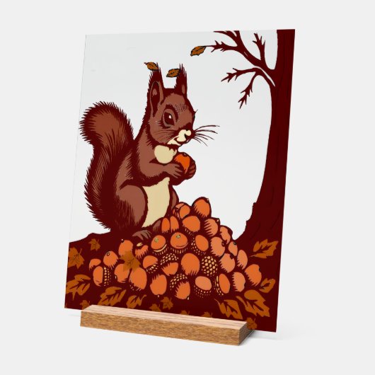 🐿️ Autumn Squirrel Acrylic Sign - Desk Decor 🍂 アクリルサイン (傾斜)