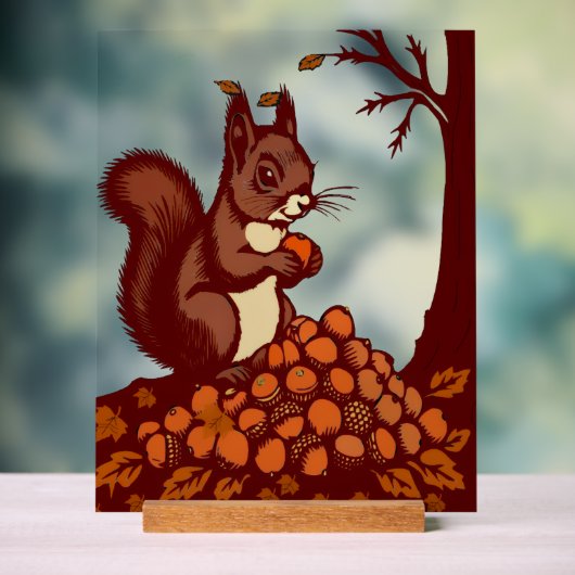 🐿️ Autumn Squirrel Acrylic Sign - Desk Decor 🍂 アクリルサイン (ニュートラル)